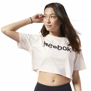 Reebok Training Essentials Linear Logo Crop T Shirt Damen - Rosa - DE 160-WFN